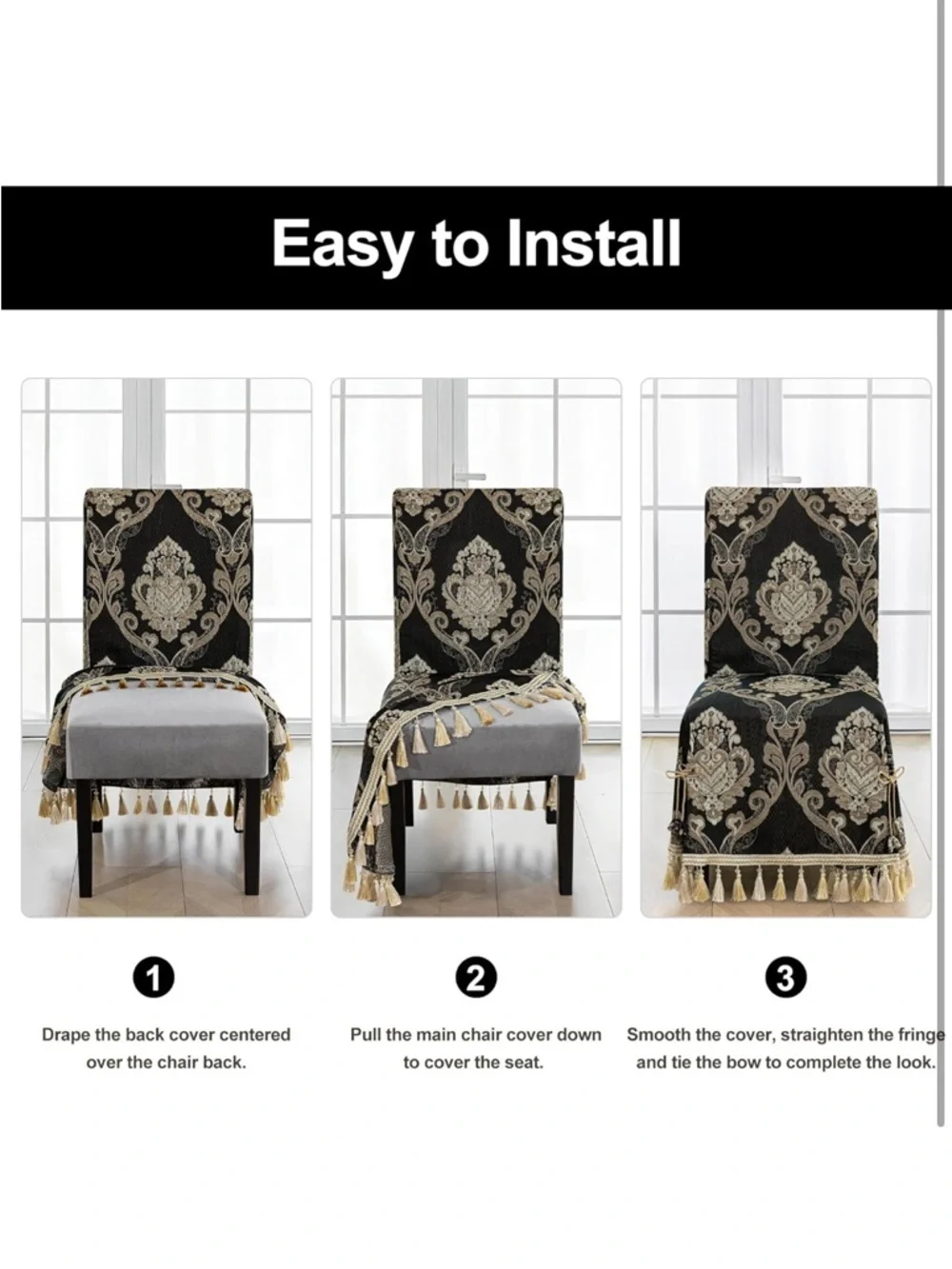 Adjustable Dining Chair Cover 1 Piece, Classic European Damask Removable 971-C